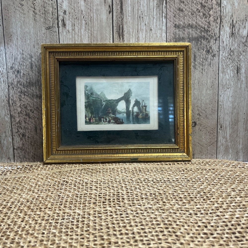 Vintage Gold Ornate Framed Asian Landscape Print Black Mat Wall Art 7x9 - Picture 2 of 4